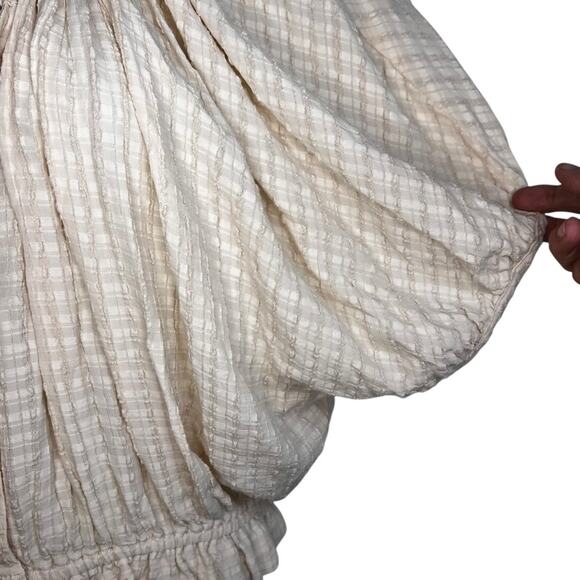 French Connection Cream Textured Dolman Sleeve Button Up Peasant Blouse Small - Picture 3 of 7